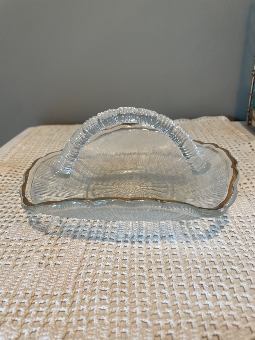 Clear Glass Decorative Tray with Gold Rim and handle